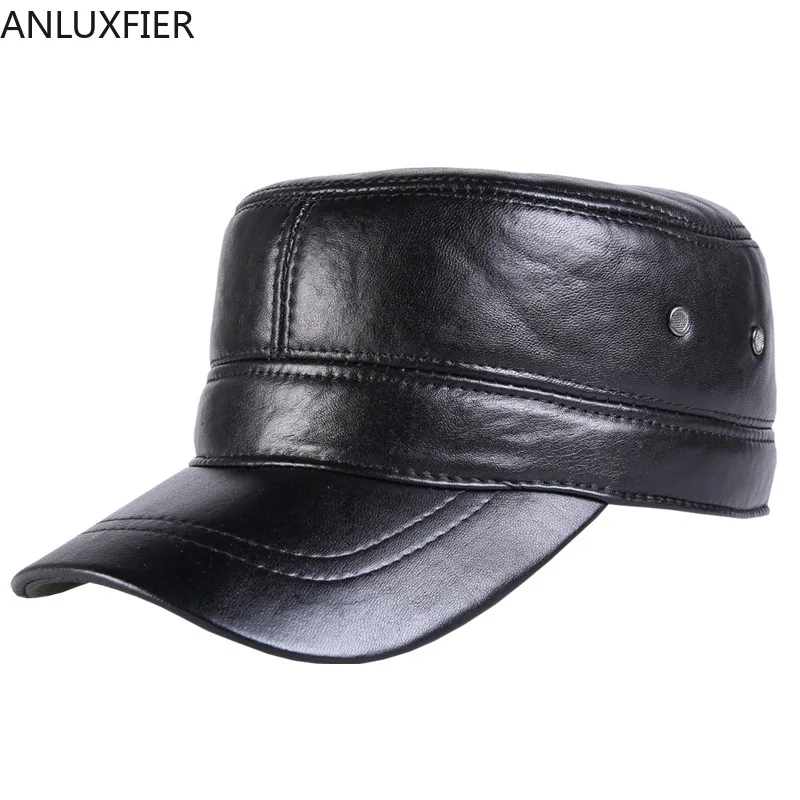 

2017 Winter Genuine Leather Hat Adult Thicken Flat Hats Male Earmuffs Warm Baseball Caps Adult Warm Peaked Cap Adjustable B-7264