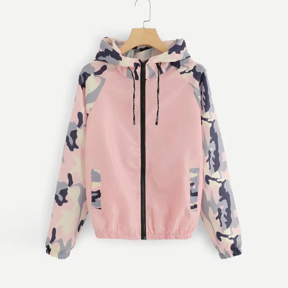 

Outdoor Running Jacket Coat Women Long Sleeve Patchwork Hooded Zipper Pockets Casual Sport Coat Spring Autumn Streetswear Cloth