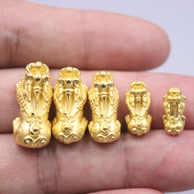 1pcs Real Pure 24k Yellow Gold 3D Dragon Head Lucky Charms Loose  Bead/0.2-0.3g