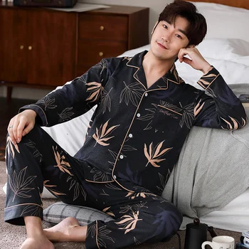 

2020 Autumn Casual Striped Cotton Pajama Sets for Men Long Sleeve Long Pants Sleepwear Pyjama Male Homewear Lounge Wear Clothes