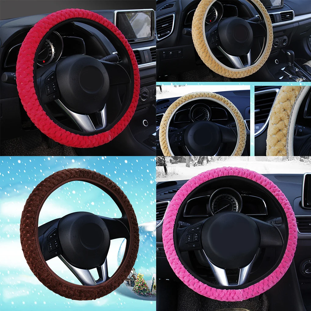 

Universal Soft Warm Plush Car Steering Wheel Cover Elastic Automobiles Auto Steering-Wheel Case Protector
