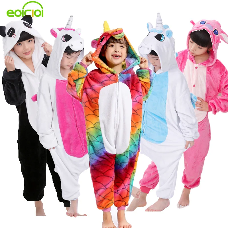 Licorne garçons filles kigurumi pyjamas hiver enfants flanelle animaux Unicornio Panda pyjamas enfants Onesies vêtements de nuit salopette