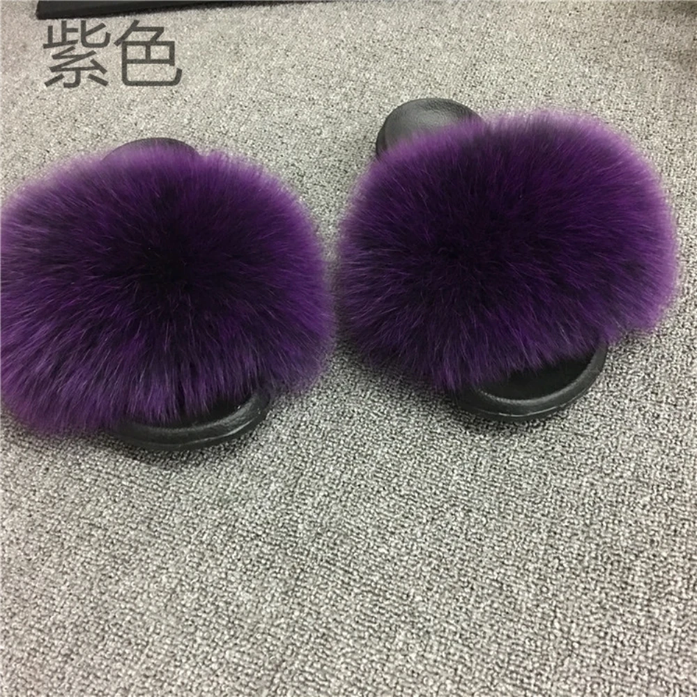 Real Fox Fur Slides Брендовые роскошные меховые тапочки; женские шлепанцы с натуральным лисьим мехом; домашние меховые плоские сандалии женские милые пушистые домашние туфли для женщин - Цвет: Real Fox Fur Slides