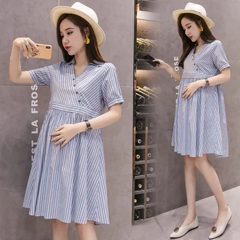 

Afei Tony 2020 New Nursing Dress Short Sleeve Stripe Maternity Dress Breastfeeding Pregnancy Clothes Pregnant Women Dresses