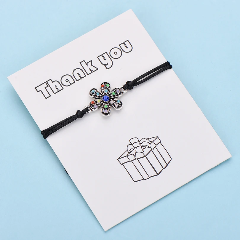 color 1 IYOE Wish Card благодарим Вас, разноцветный цветок, браслеты для женщин, ручная плетеная Красная Нить, браслет, браслет дружбы, ювелирные изделия - Окраска металла: color 1