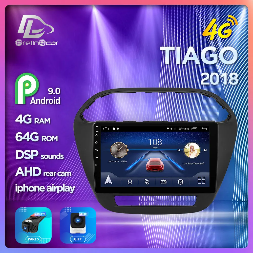 prelingcar For TATA TIAGO 2018 years Car monitor Radio Multimedia Video Player Navigation GPS Android 9.0 4G LTE DSP stereo