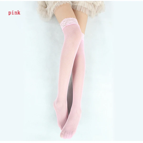 

New Arrival Women Girls Sexy Stockings Lace Top Hollow Fishnet Thigh High Stockings Solid Color
