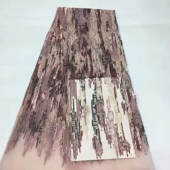 

African Sequence Fabrics for Bridal Materials Lace High Quality Sequins Lace Fabric Nigerian Mesh Net Lace Sequins Fabric YYZ08