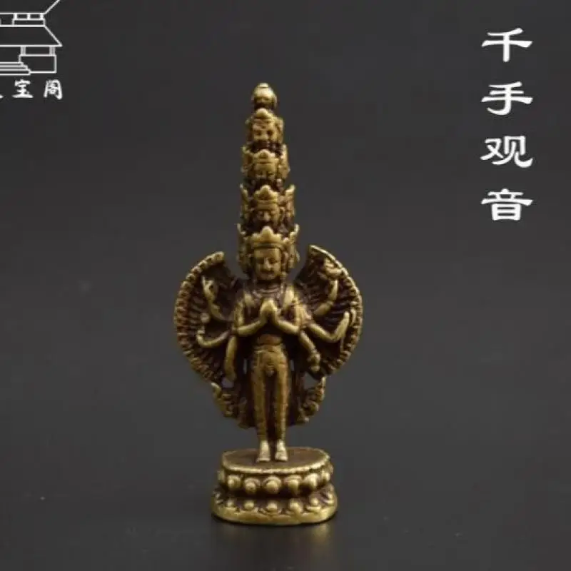 Antico Ottone Puro Little Buddha A Mano-Made Migliaia Di Armati Guan Yin Bronzo