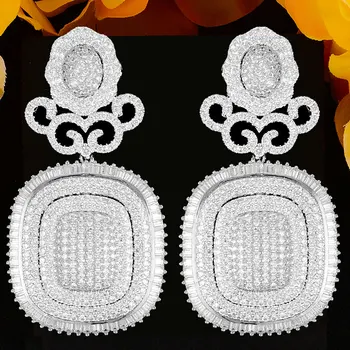 

BIG Noble Luxury DUBAI Square Dangle Pendant Earring For Women Wedding Cubic Zirconia Bridal Earring Jewelry Accessories 2020