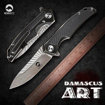

Damascus Folding Pocket Knife Titanium and Carbon Fiber Handle with Clip for EDC Outdoor Self Defense Survival Camping