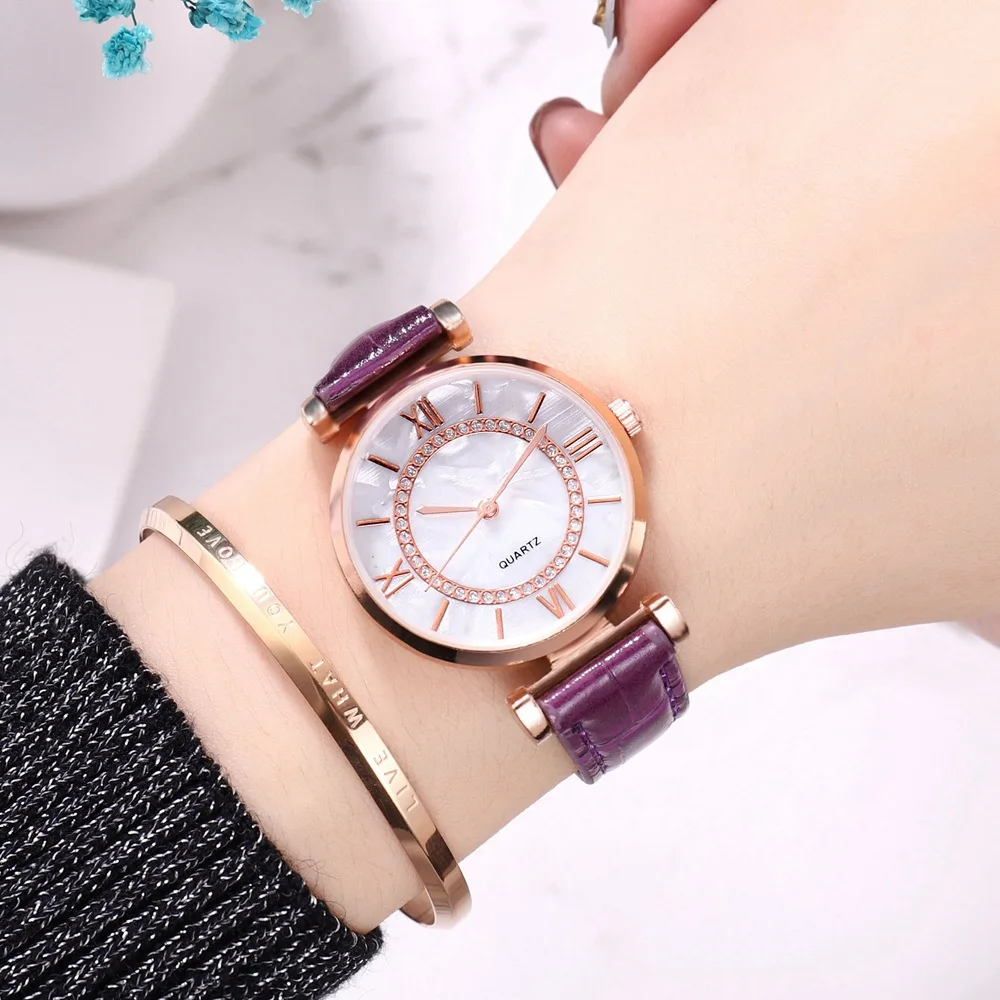 

LuxuryWatches For Women Rhinestone Leanther Band Bracelet Crystal Analog Quartz Wrist Watches Ladies Fashion Sports Dress Clock