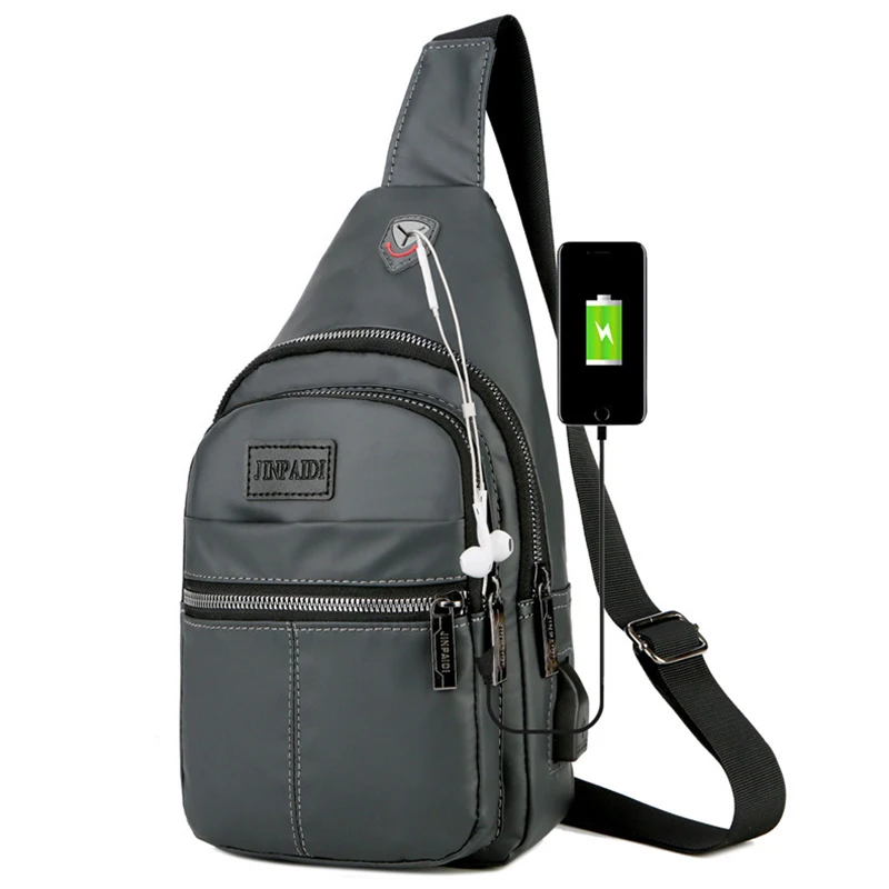Простая дизайнерская Повседневная сумка на плечо, нагрудная сумка, Мужская модная многофункциональная сумка через плечо, Мужская зарядка через usb, отверстие для наушников - Цвет: Серый
