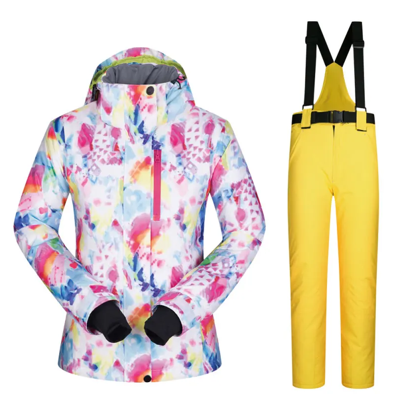 Толстый теплый лыжный костюм для женщин водонепроницаемый ветрозащитный лыжный и Сноубординг куртка брюки комплект для мужчин Зимние костюмы уличная одежда - Цвет: Золотой