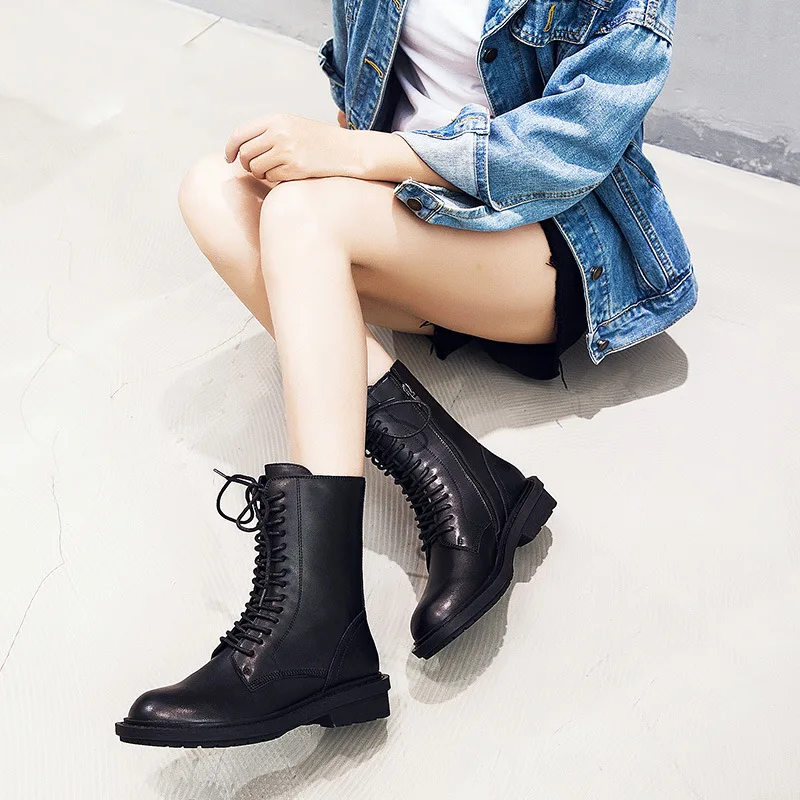 

Martin Boots Women's 2019 Autumn And Winter New Style British Style Versatile round-Toe Boots 14 Hole Trend Yang Mi Celebrity St