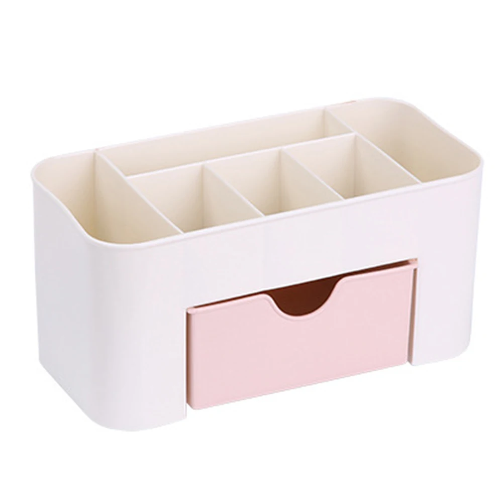 pink Коробка-органайзер для косметики, органайзер для косметики, коробка для ювелирных изделий, ожерелья, ногтей, польские серьги, держатель, пластиковая коробка для макияжа, домашний рабочий стол - Цвет: pink