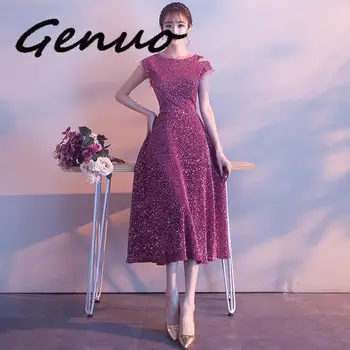 

Genuo Neck Tea-length Eve-ning Dress 2019 New Sleeveless Formal Prom Gowns Bestido De Festa Abiye Even-ing Gown