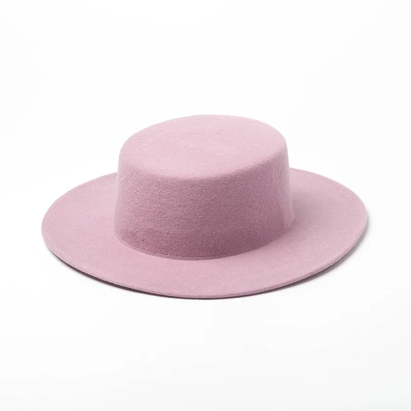 pink 7 цветов, осенне-зимняя шерстяная фетровая шапка для женщин, одноцветная плоская шапка - Цвет: pink