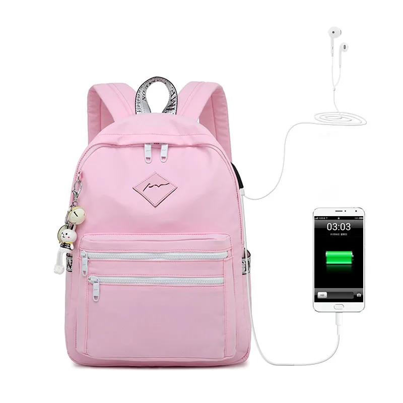 

Women and Men Backpack USB Charging Korean Version Simple Bookbag Large Capacity Laptop Travel Bag Small Fresh School Bag