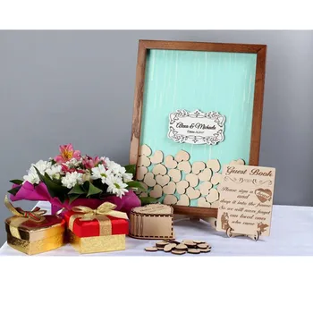 

custom Mint Guest book frame hearts drop box alternative, wooden wedding guest book ideas, shadow box, sign in book, couple gift