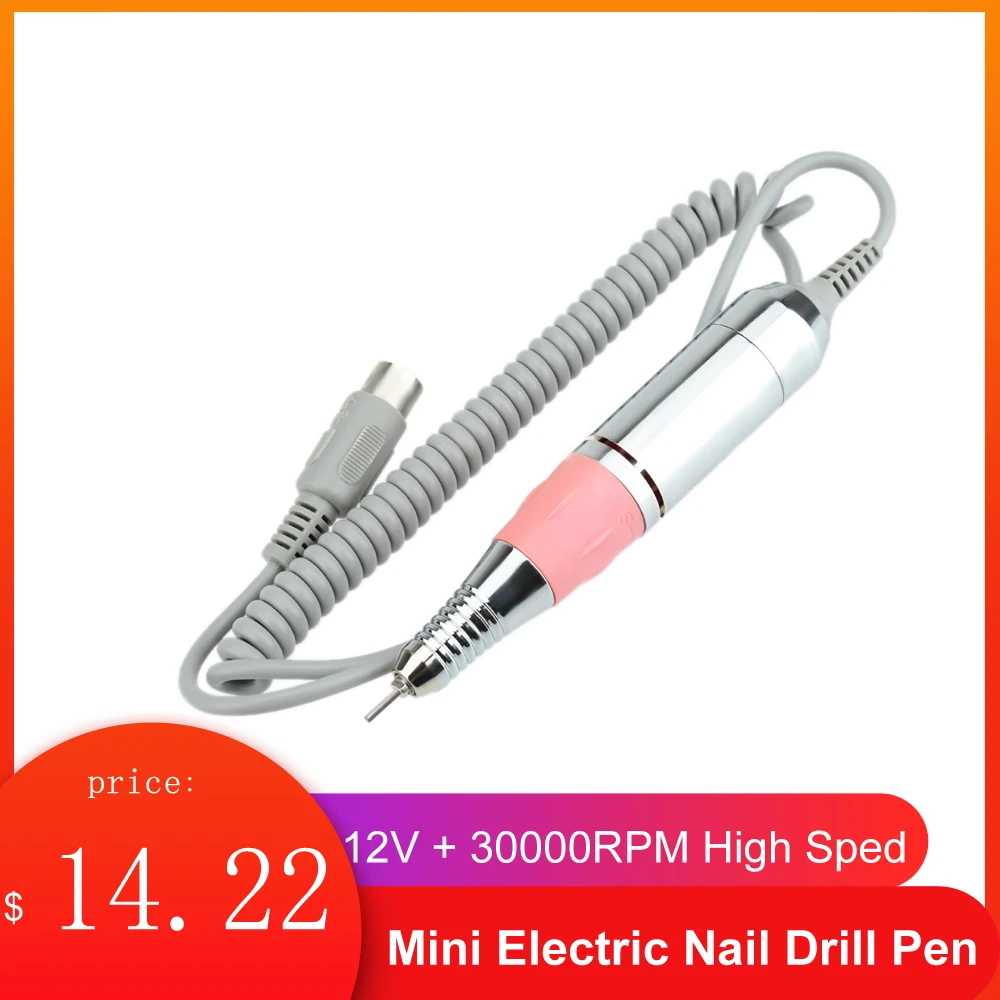 Мини-электрическая дрель для ногтей, наконечник для полировки ногтей, шлифовальная машина для маникюра, педикюра, инструмент для дизайна ногтей, 12 В, 30000 об/мин