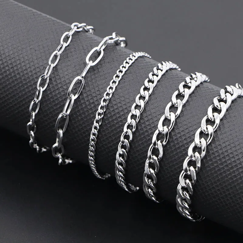 Bracelet Jewelry 3.7-4.7mm Long Cross Square Rolo Cable Stainless Steel Link Chain Steel Color Vintage for Women Unisex