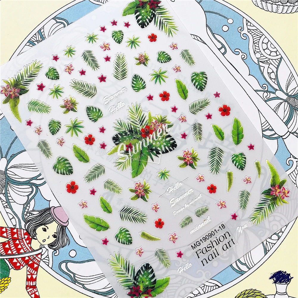 

MG190901-18 MG191001-14 Banana leaf Brown leaf Pineapple 3D Back glue Nail Art Stickers Decals Sliders Nail ornament decoration