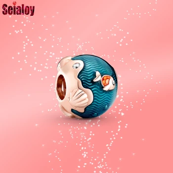 

Seialoy 2Pcs Summer Ocean Collection Blinking Blue Water Wave Fish Beaded Fit Brands Bracelet Necklace Original Diy Accessory