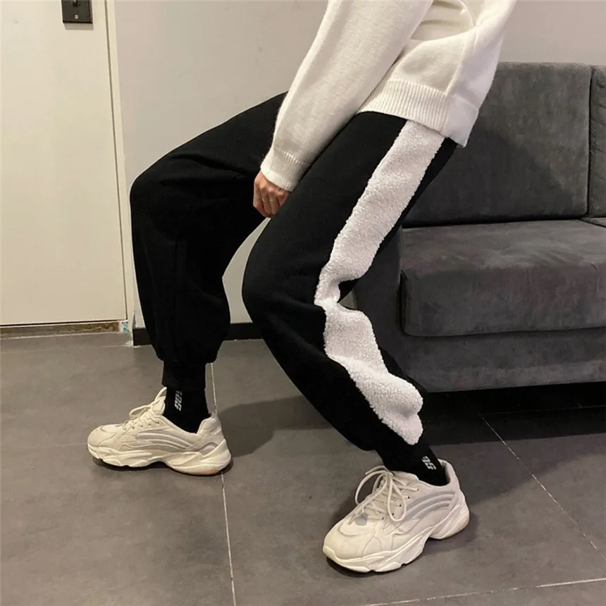 KLV, Мужские штаны, зимние, модные, мужские, одноцветные, спортивные штаны, повседневные, полные брюки, овечья шерсть, плюшевые, длинные штаны, теплые и удобные
