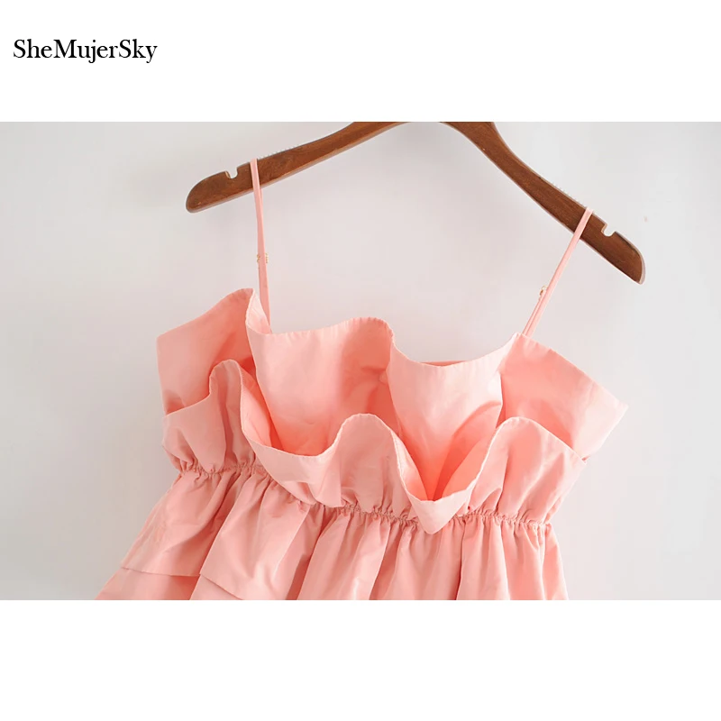 SheMujerSky женский розовый узкий ремешок Топ укороченные топы с оборками Camisole