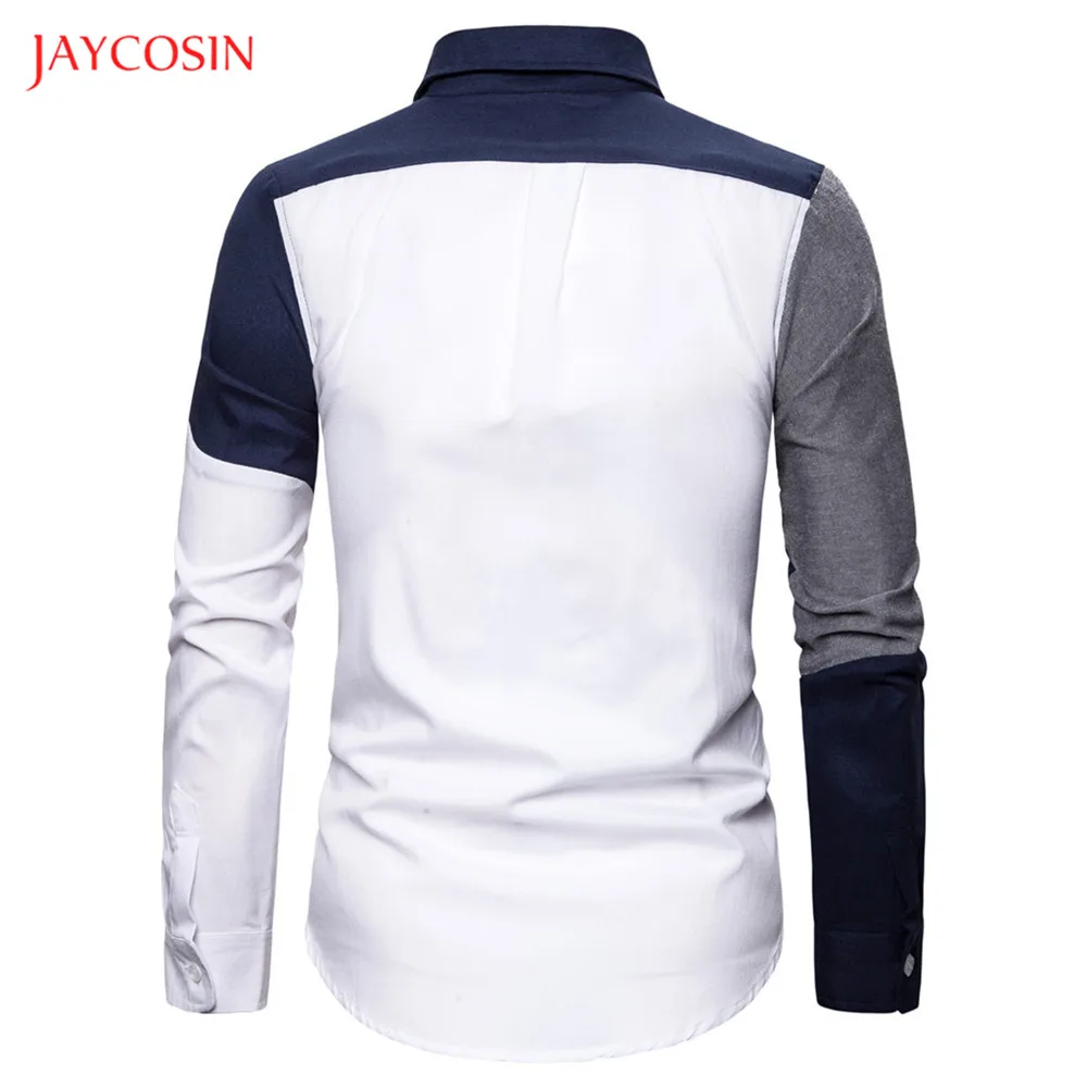 Joycosin Новая модная мужская рубашка зимняя повседневная мужская одежда с карманом в стиле пэчворк с длинным рукавом мужские топы приталенная рубашка на пуговицах