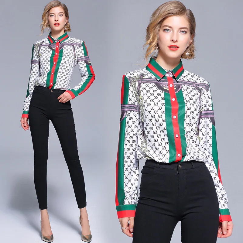 

Winter Button Front Shirs Women Long Sleeve Runway Designer Floral Print Tops Ladies Luxury Blouse Plus Size For Spring Autumn