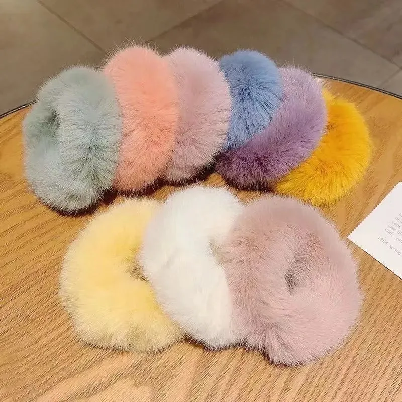 4pcs/set Korea Style New Items 2021 for Women Brand Head Jewelry Kawaii Plush Soft Girl Wholesale Lots Elastic Solid Hair Loop