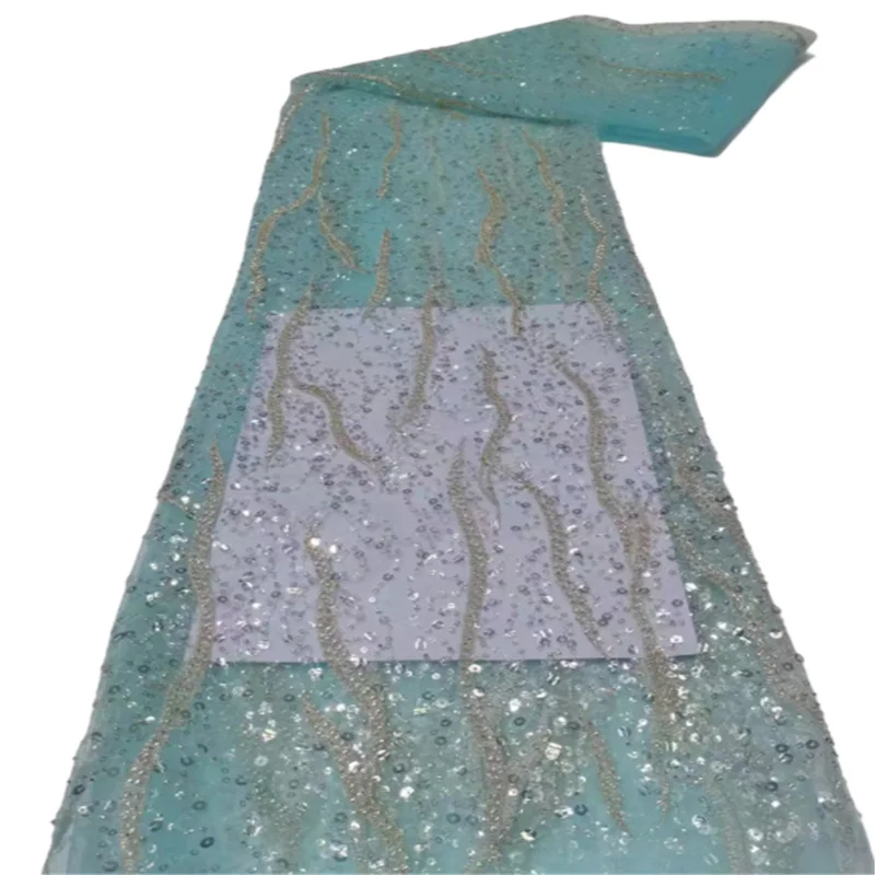 

Shallow Green French Sequins Lace Fabric Women African Peach Bridal Wedding Dress Clothes Materials