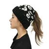 Women Casual Knitted High Ponytail Beanie Hat Lady Autumn Winter Cap Leopard Print Fashion Thick Warm Female Outdoor Sport Hats 4