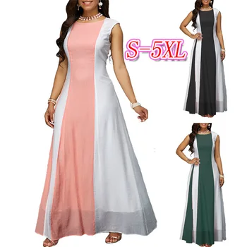 

BacklakeGirls Robe De Soiree Elegant A Line O Neck Contrast Color Formal Evening Dress Long Party Gowns Plus Size 4XL 5XL