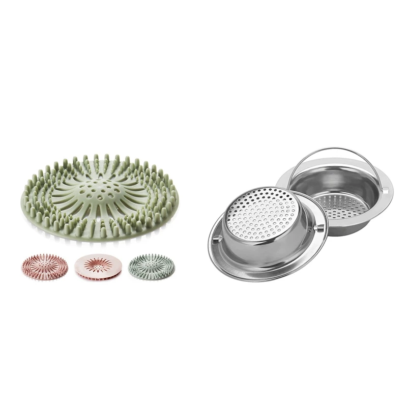 

3 Pack Shower Drain Cover Premium Hair Catcher Hair Stopper Rubber Sink Strainer & 2PCS Upgrade Stainless-Steel Kitchen Sink Str