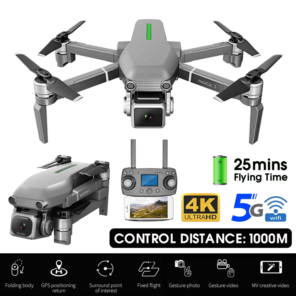 

1km Remote Control Camera Drone 4K 5G Aircraft Foldable RC Airplanes With 800m Image Transmission Real-time Positioning