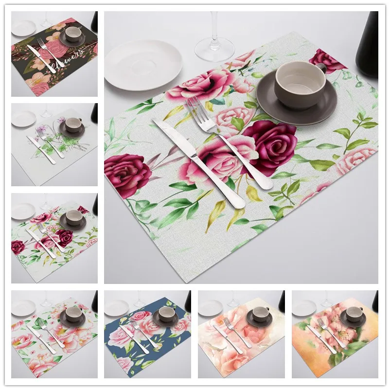 

Fuwatacchi Flower Placemat Dessert Bowel Drink Coasters Table Mats for Dining Table Wedding Birthday Party Pastoral Table Napkin
