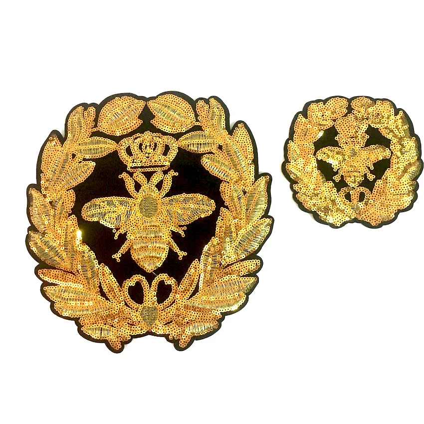 1 шт. золотая корона с блестками вышитой Пчелой и пришить патчи для одежды DIY