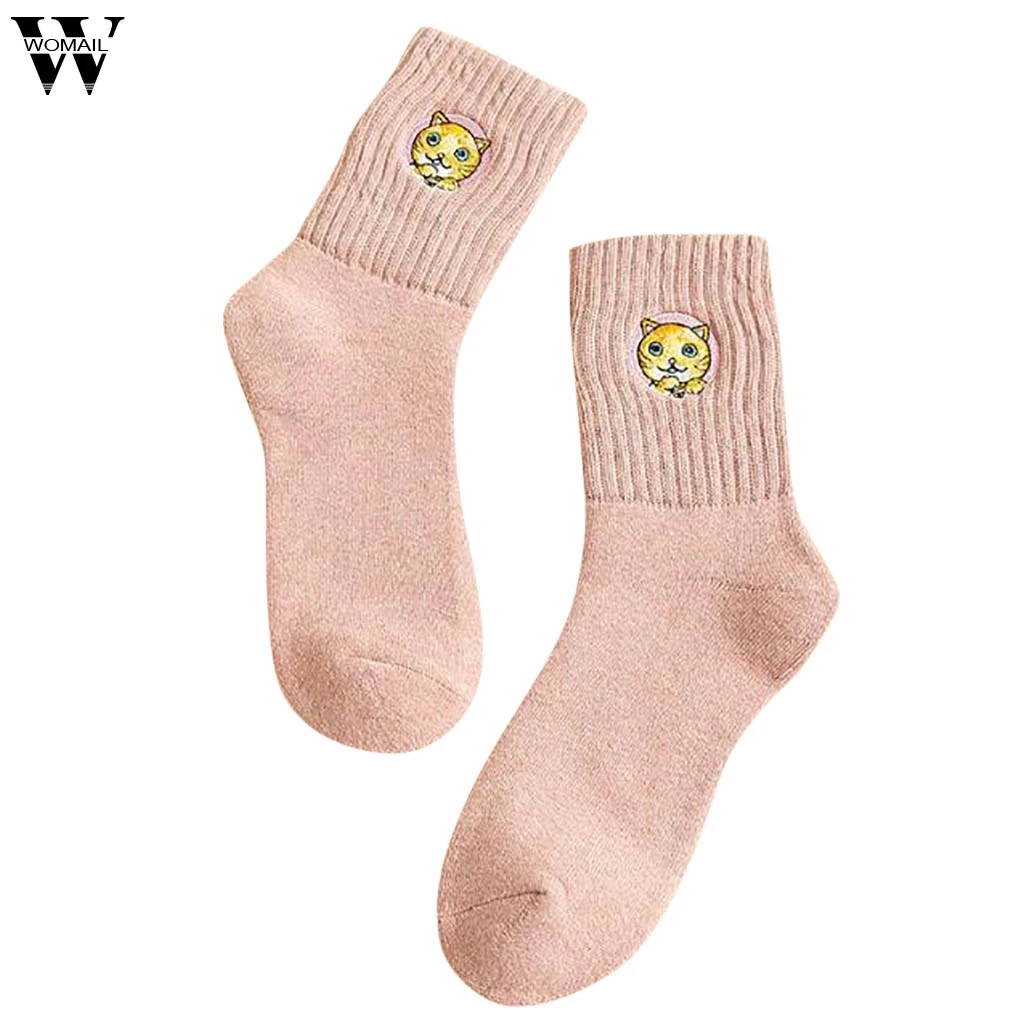 Womail женские японские милые ветряные толстые теплые носки с рисунком кота, вышитая трубка хлопковые носки махровые носки
