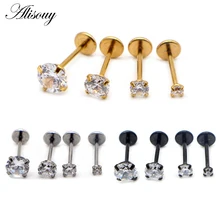 Alisouy brincos de haste de lábio labret, 1 peça de 20g redondo cz, piercing de lábio, anel de nariz liso cartilagem tragus joias do corpo