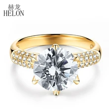 HELON Solid 14K желтое золото 3.4ct круглая огранка VVS/GH обручальное кольцо на головщину Moissanite кольцо для женщин ювелирные изделия