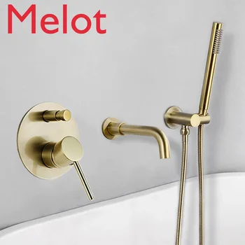 

Brushed Gold Bathtub Faucet Mixer Hot And Cold Water Shower Set Wall Mounted Bathroom Shower Faucet Bath Spout Shower Tap