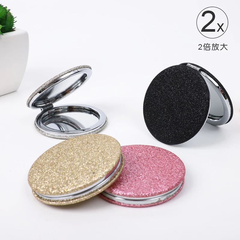 4pcs Random Color Блестящая Серия двухстороннее маленькое кожаное зеркало дамы с складным металлическим зеркалом студенческое косметическое мини-зеркало - Цвет: 4pcs Random Color