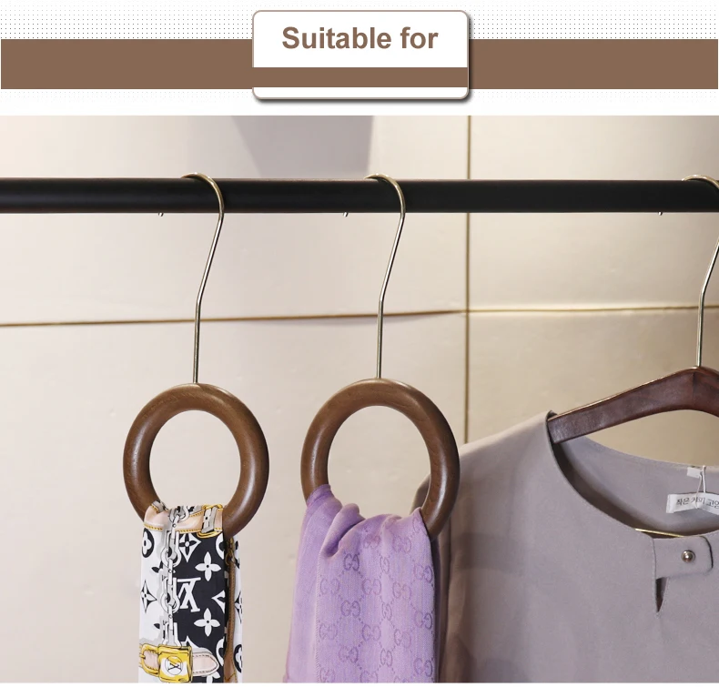Display Solid Wood Ring Scarf Hanger Multifunction Non-Slip Hangers for Scarves Ties Towels Bedroom Storage Hook Rack Organizer