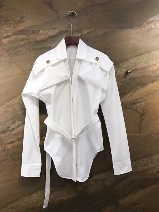 

NoEnName_Null Early Spring 2020 New Women's Sleeve Shoulder Button Decoration Tie Knot Waist Long Sleeve Shirt Twotwinstyle 50cs