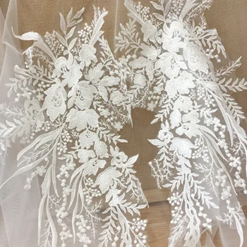 

3 pairs 6 pieces Bride Accessories, Sewing DIY Material Clear Sequin Floral Embroidery Lace Applique in Off White