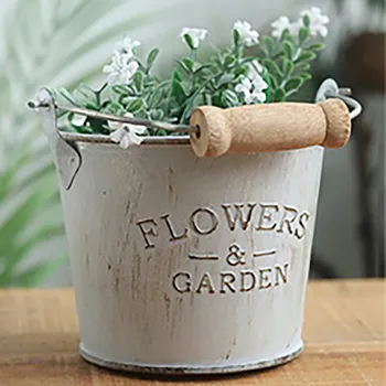 

Retro Flower Pot Hanging Balcony Garden Fence Plant Metal Iron Flower Pot Bucket Handmade Tin Bucket Planters Flower Pot