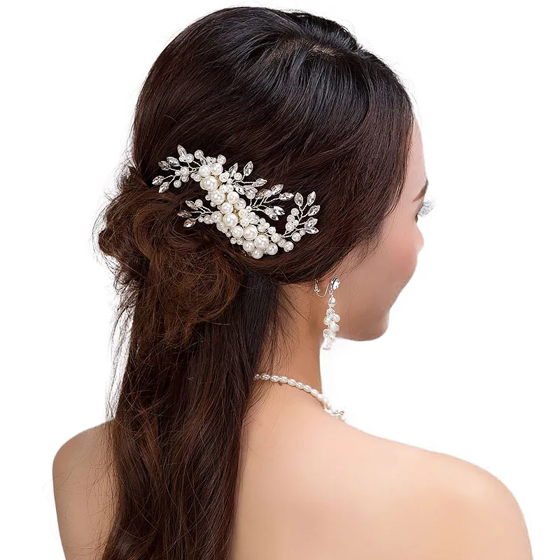  ACRDDK Pearl Crystal Flower Leaf Bridal Hair Comb Tiaras Crowns Bridal Headpiece Hair Jewelry Weddi